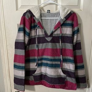 Roxy Sherpa Lined Hoodie Striped Pink Purple Gray Size L
